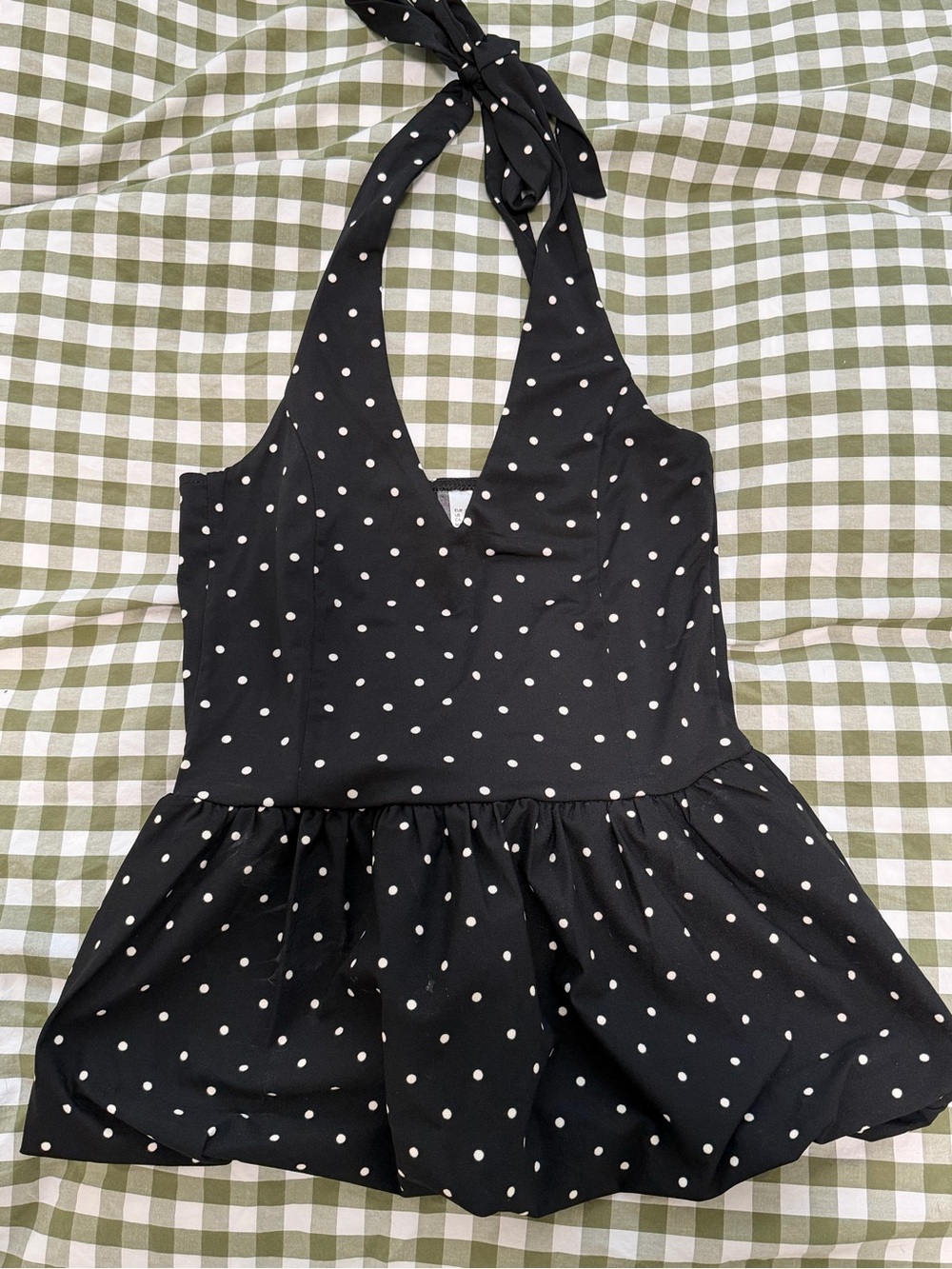 H&M Black Halter Polka Dot Peplum Camisole